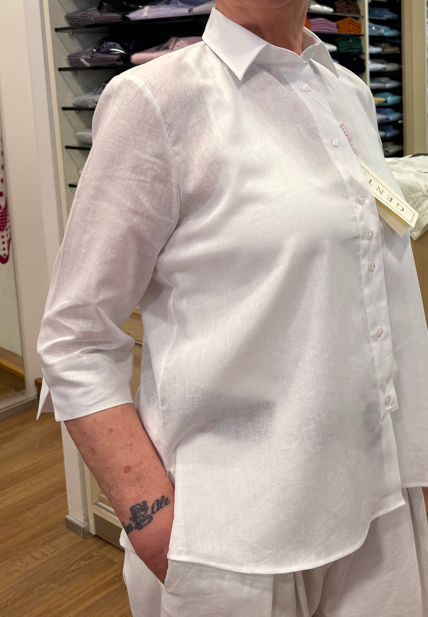 ALESSANDRA 5607 lino/cotone bianco unito MANICA  3/4
