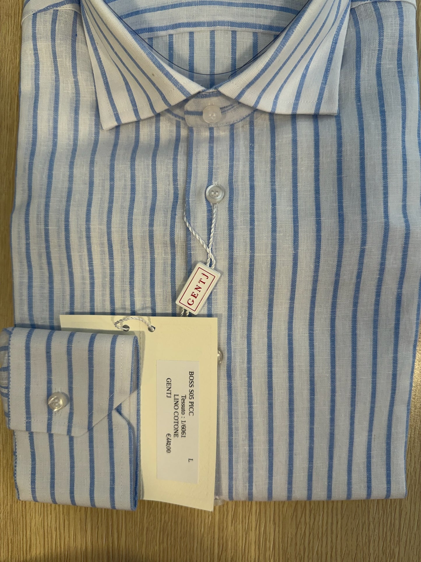 Lino cotone riga celeste 6061 collo FRANCESE