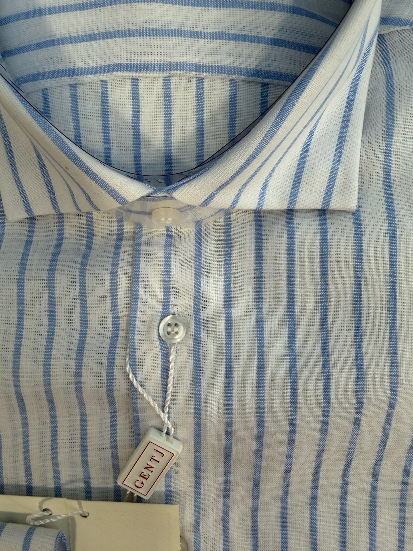 Lino cotone riga celeste 6061 collo FRANCESE