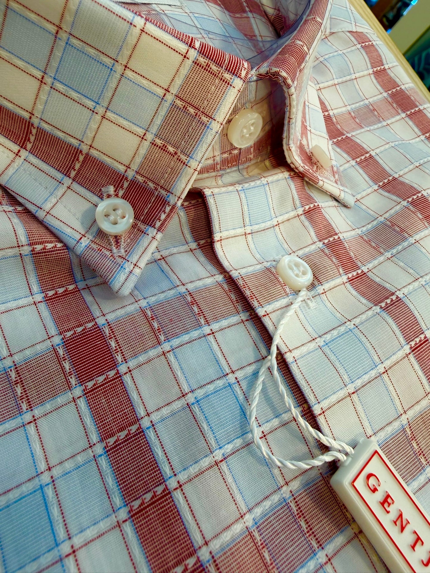 Quadretto celeste bordeaux 3059 collo BOTTON DOWN