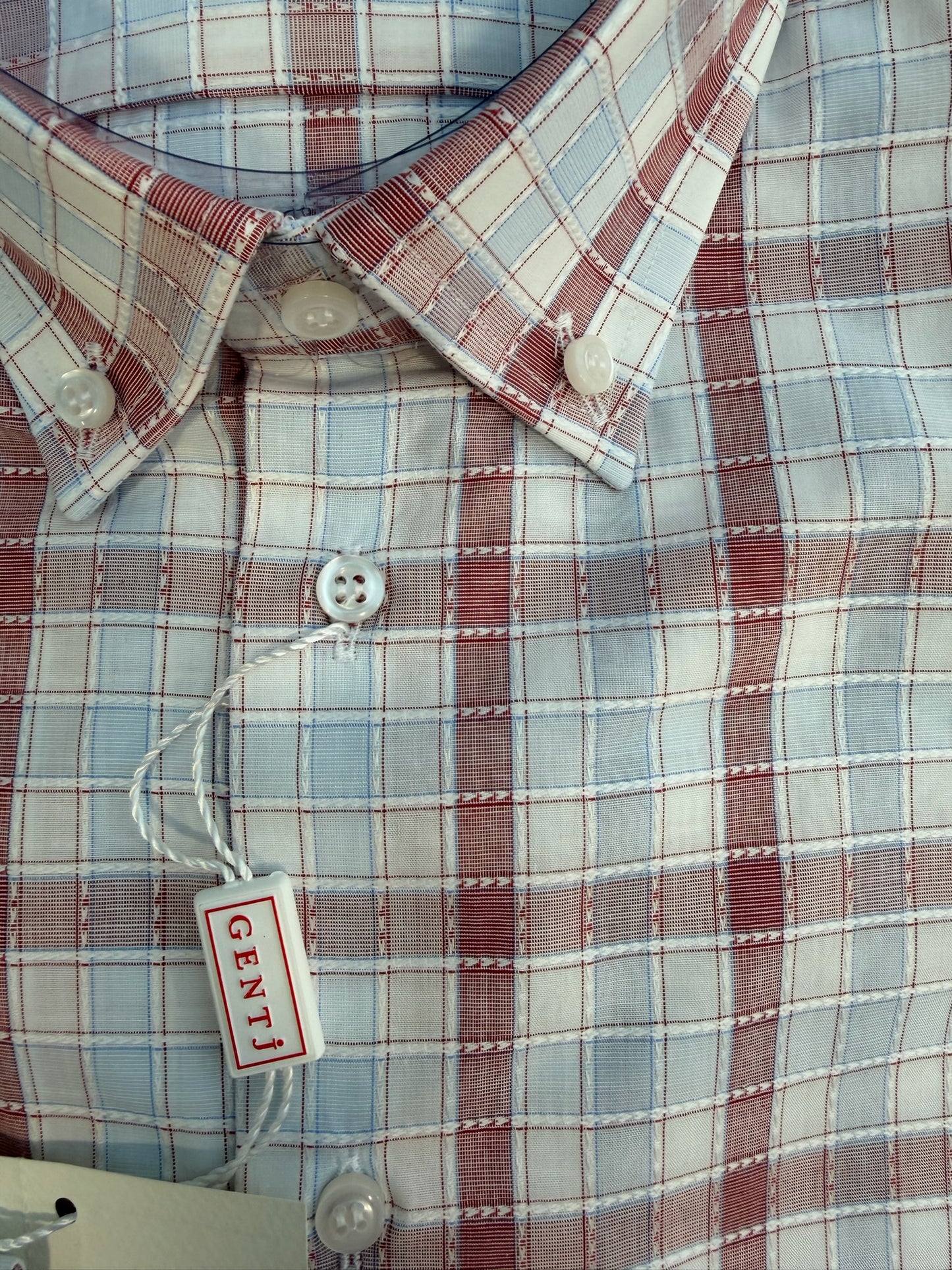 Quadretto celeste bordeaux 3059 collo BOTTON DOWN