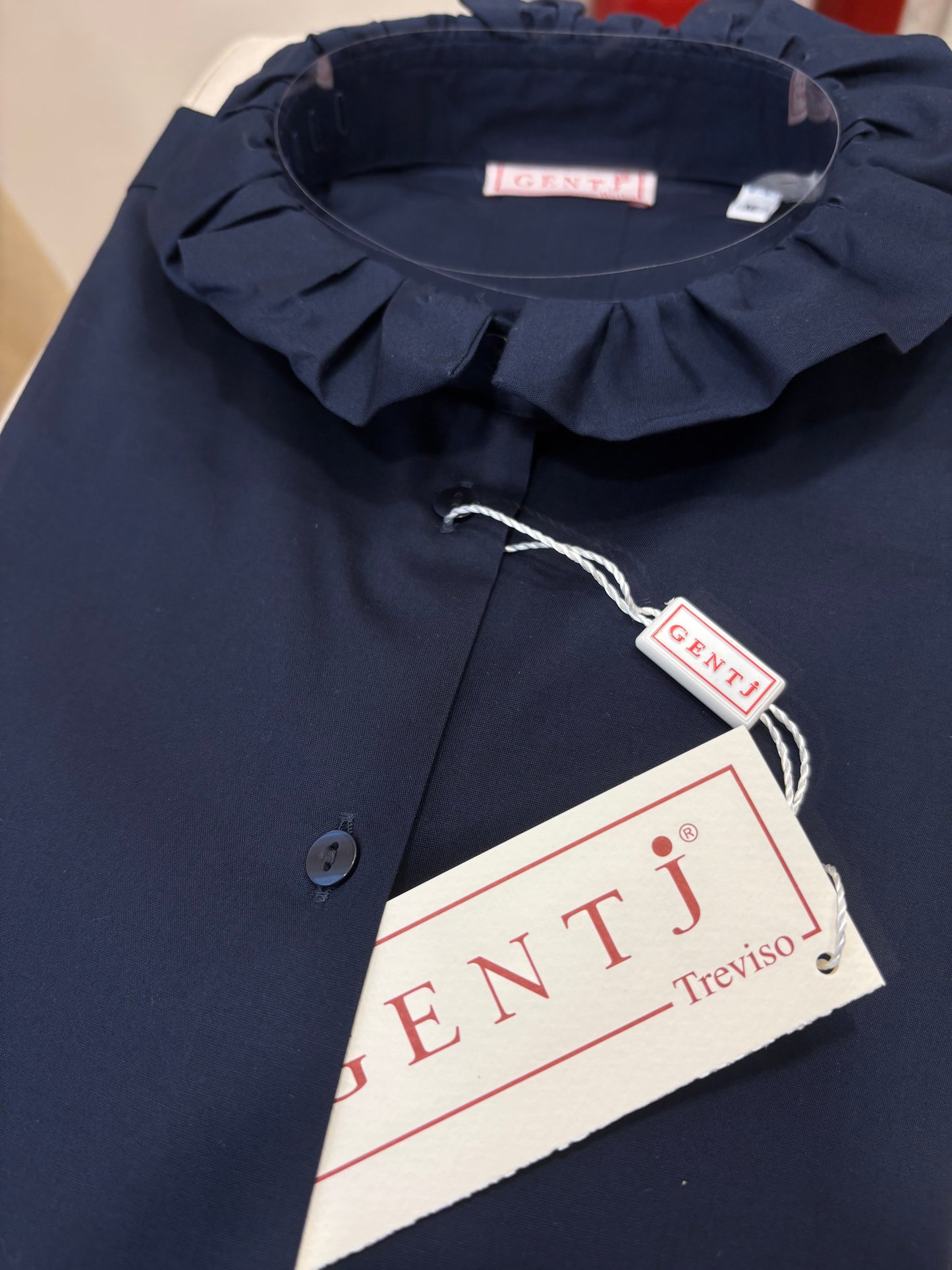 SABRINA rouches collo e polsi blu stretch
