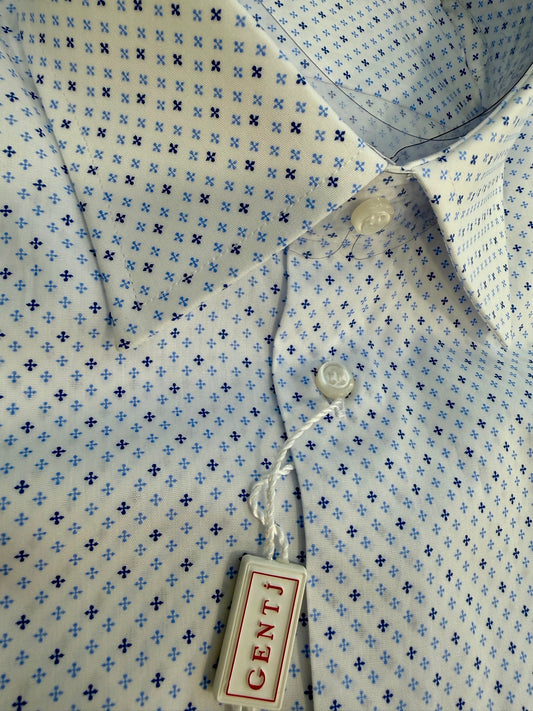 Microfantasia bianco/blu 5922 collo ITALIANO METÀ PREZZO!