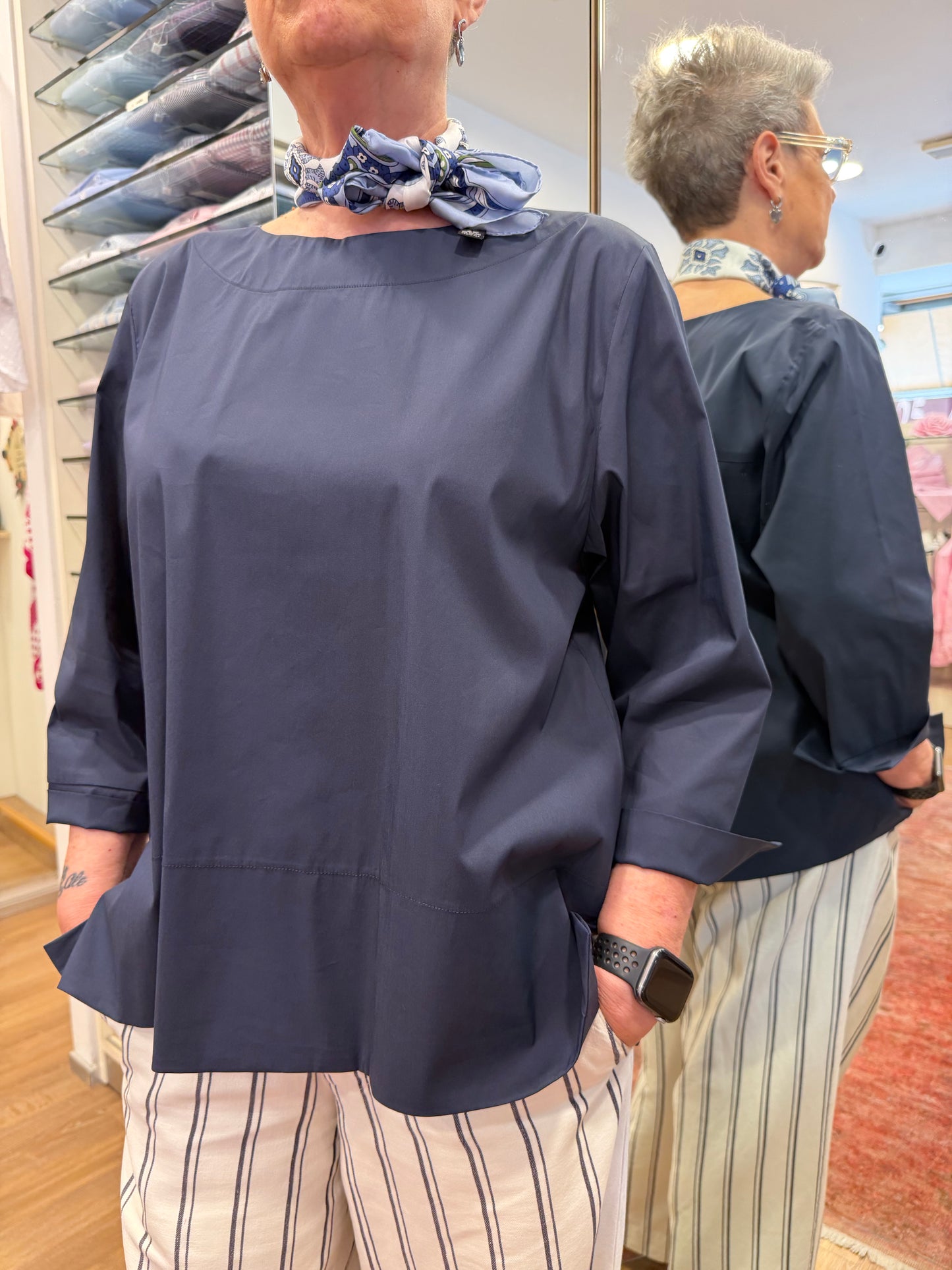 ELIANA  stretch manica 3/4 blu