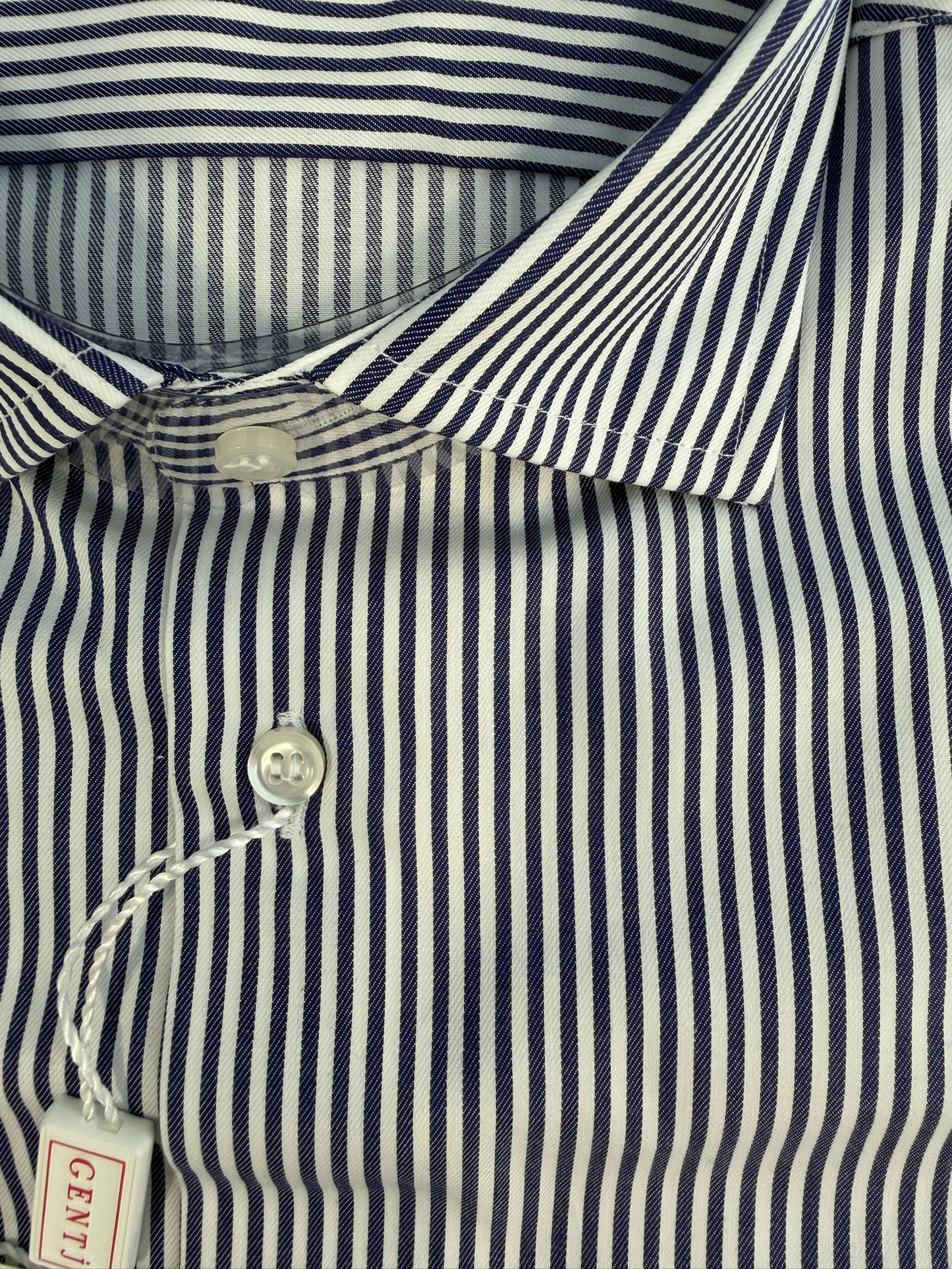 Riga blu bianco con bottoncini sotto al colletto 6003/5015