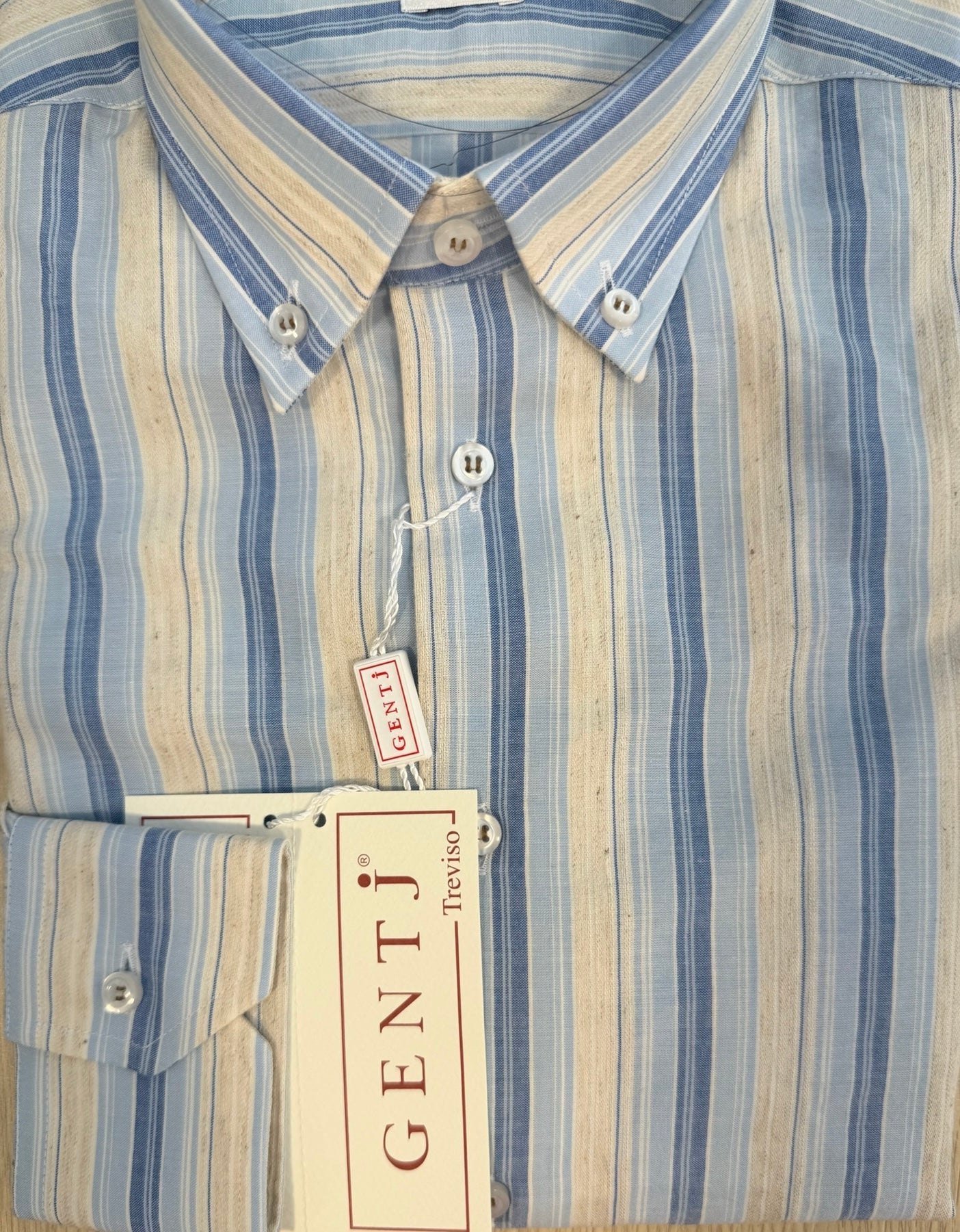 Righe beige celesti 258 collo BOTTON DOWN