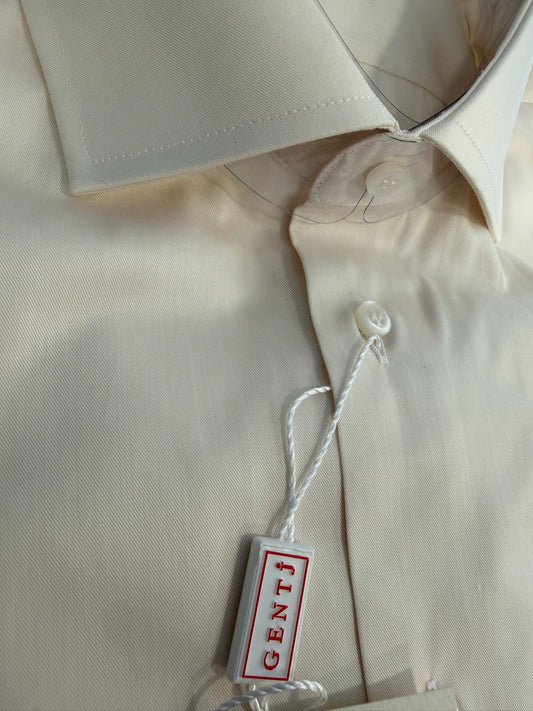 Beige twill cotone liscio 4646 collo FRANCESE METÀ PREZZO