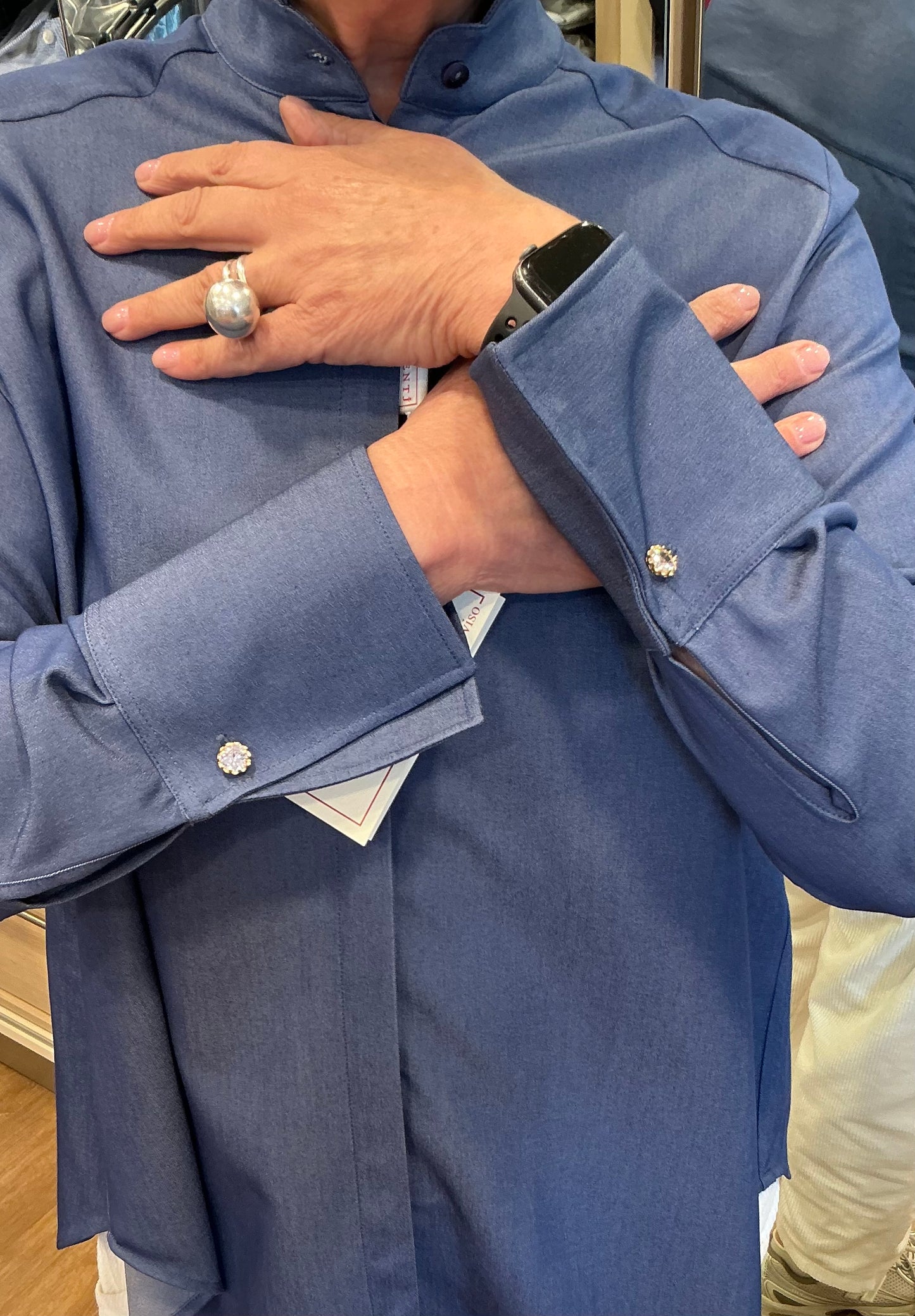 VITTORIA denim di viscosa con polsi gemello gioiello