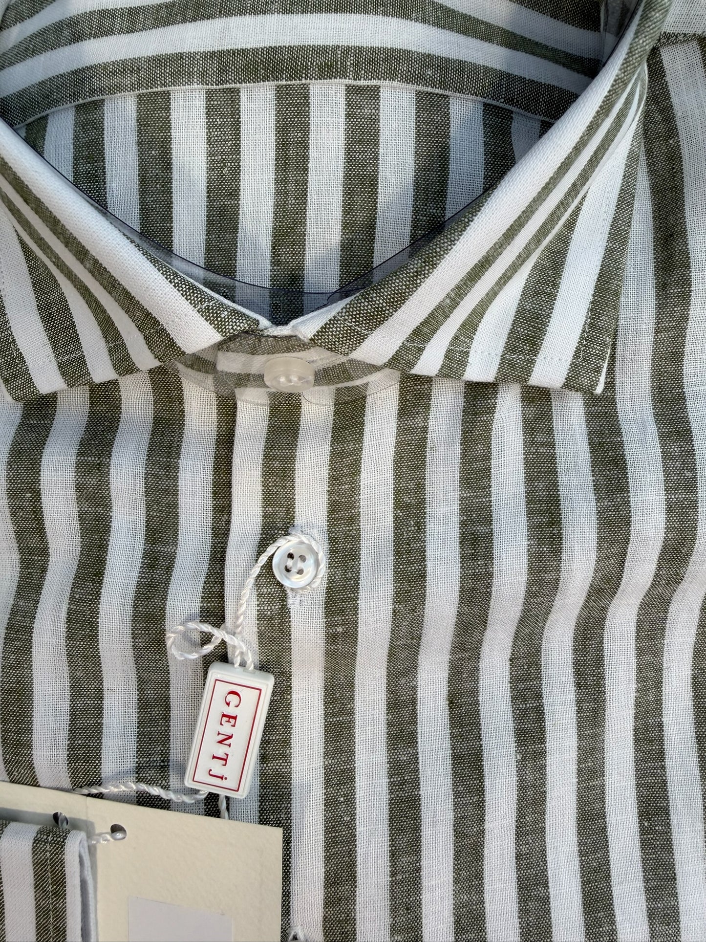 LINO/COTONE righe verdi collo francese picc