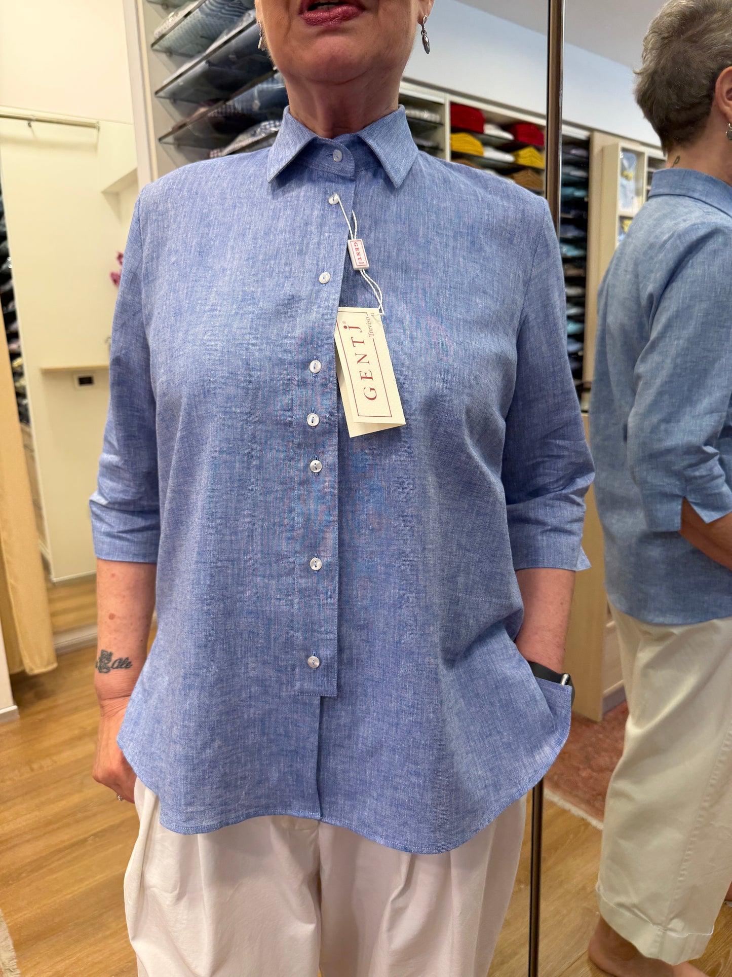 ALESSANDRA 6145 lino/cotone azzurra MANICA 3/4
