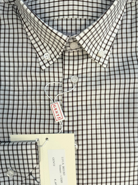 Quadretto bianco marrone 5569 collo BOTTON DOWN