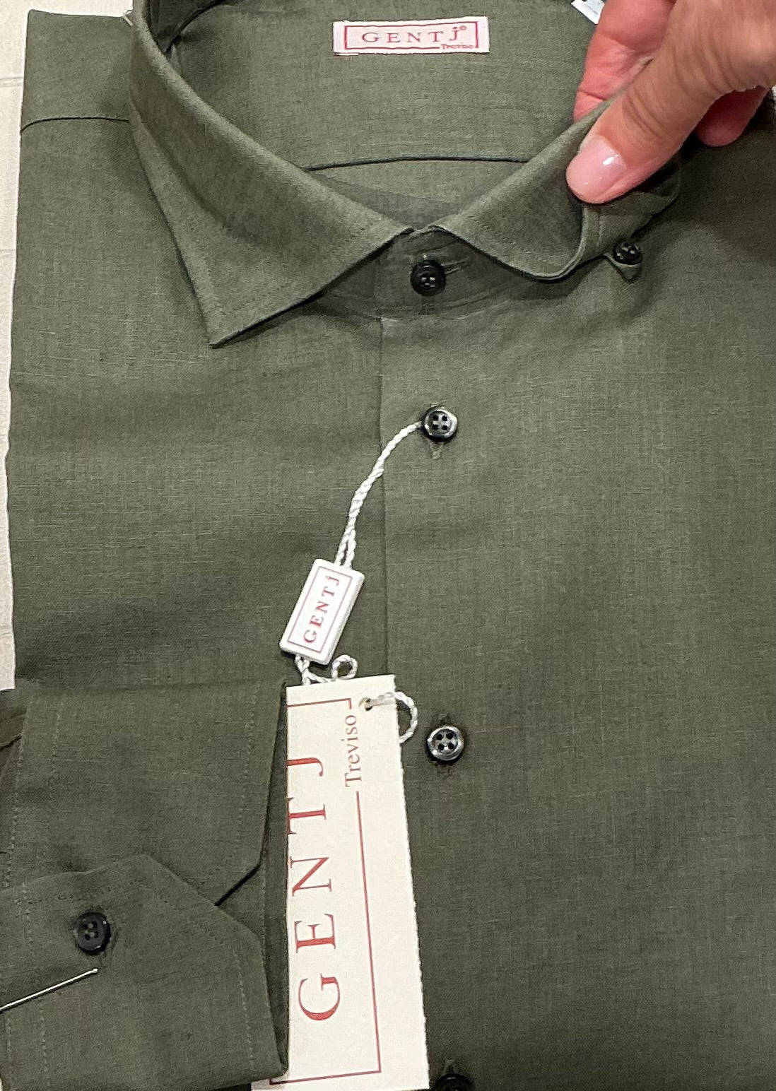 LINO/COTONE verde militare collo francese picc