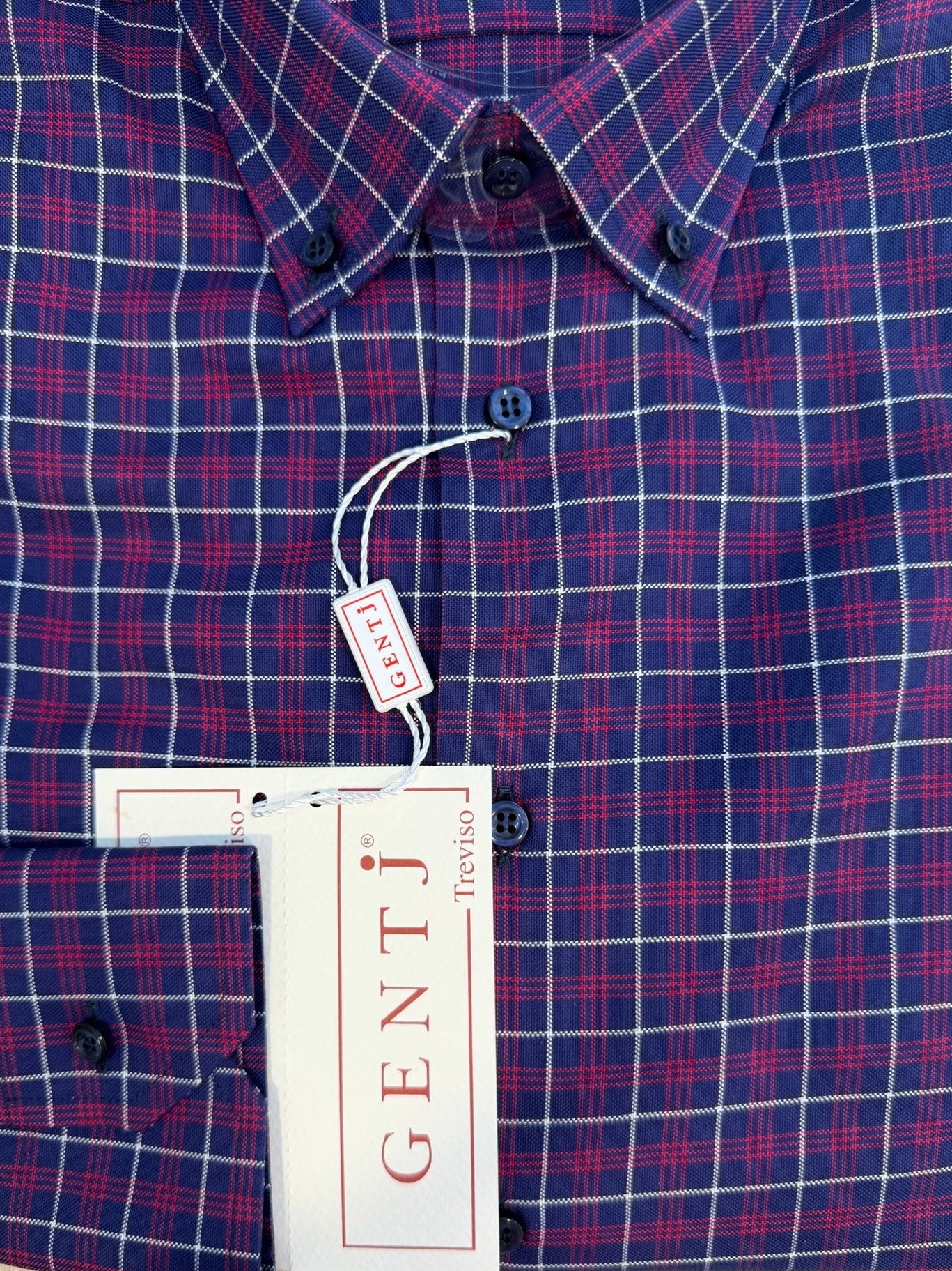 Quadretto Oxford blu bordeaux 3351 collo BOTTON DOWN