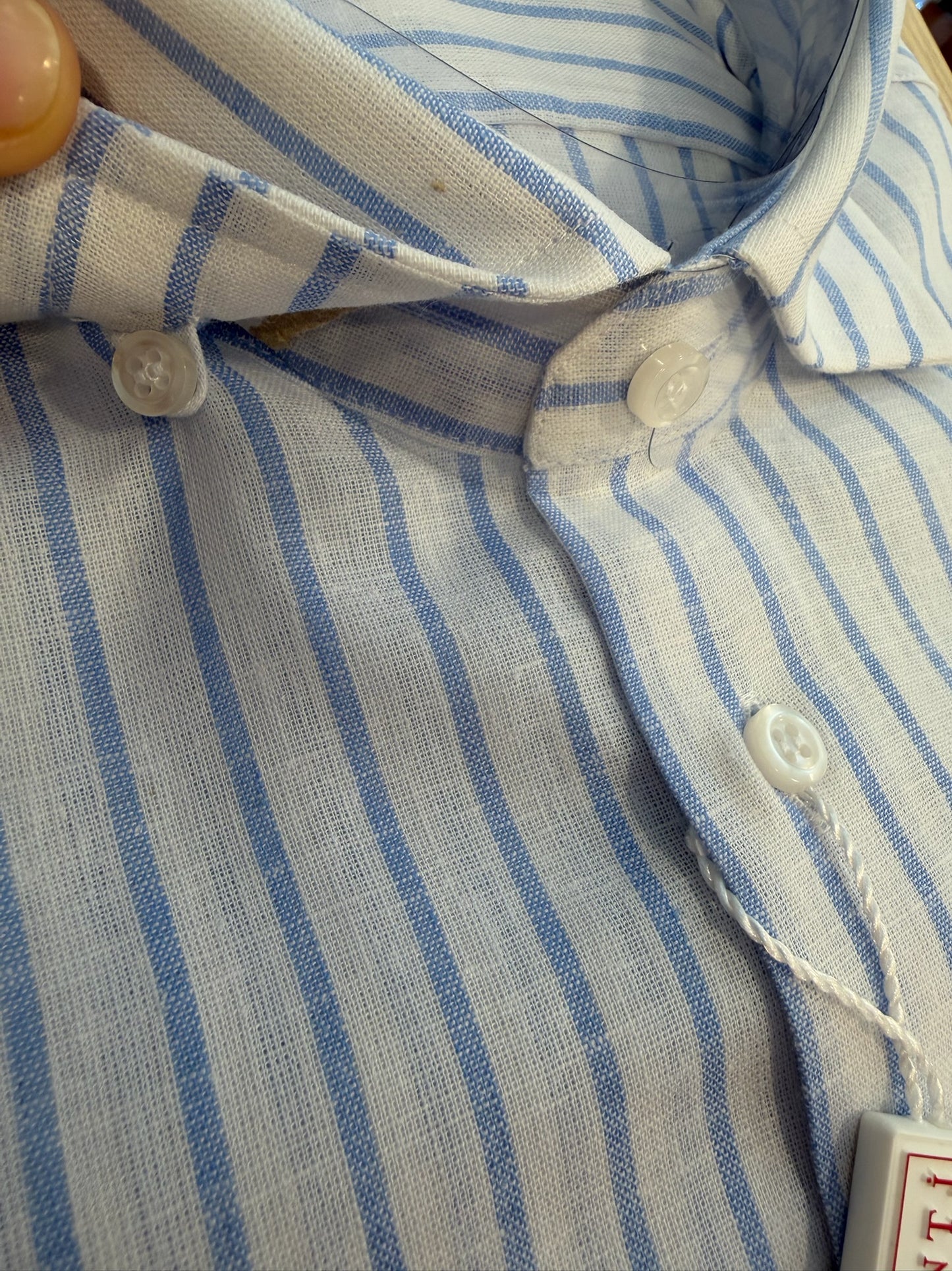 Lino cotone riga celeste 6061 collo FRANCESE