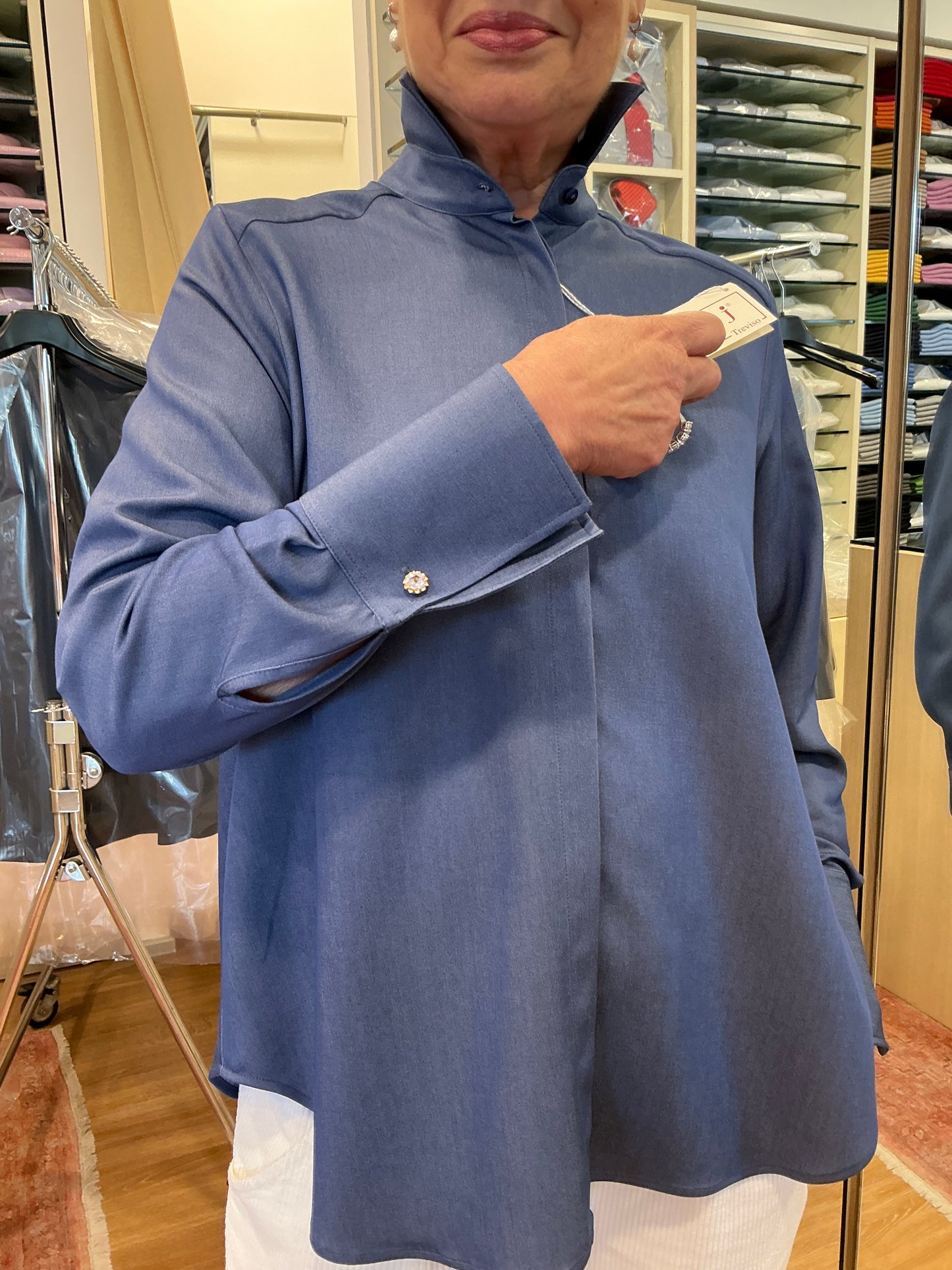 VITTORIA denim di viscosa con polsi gemello gioiello