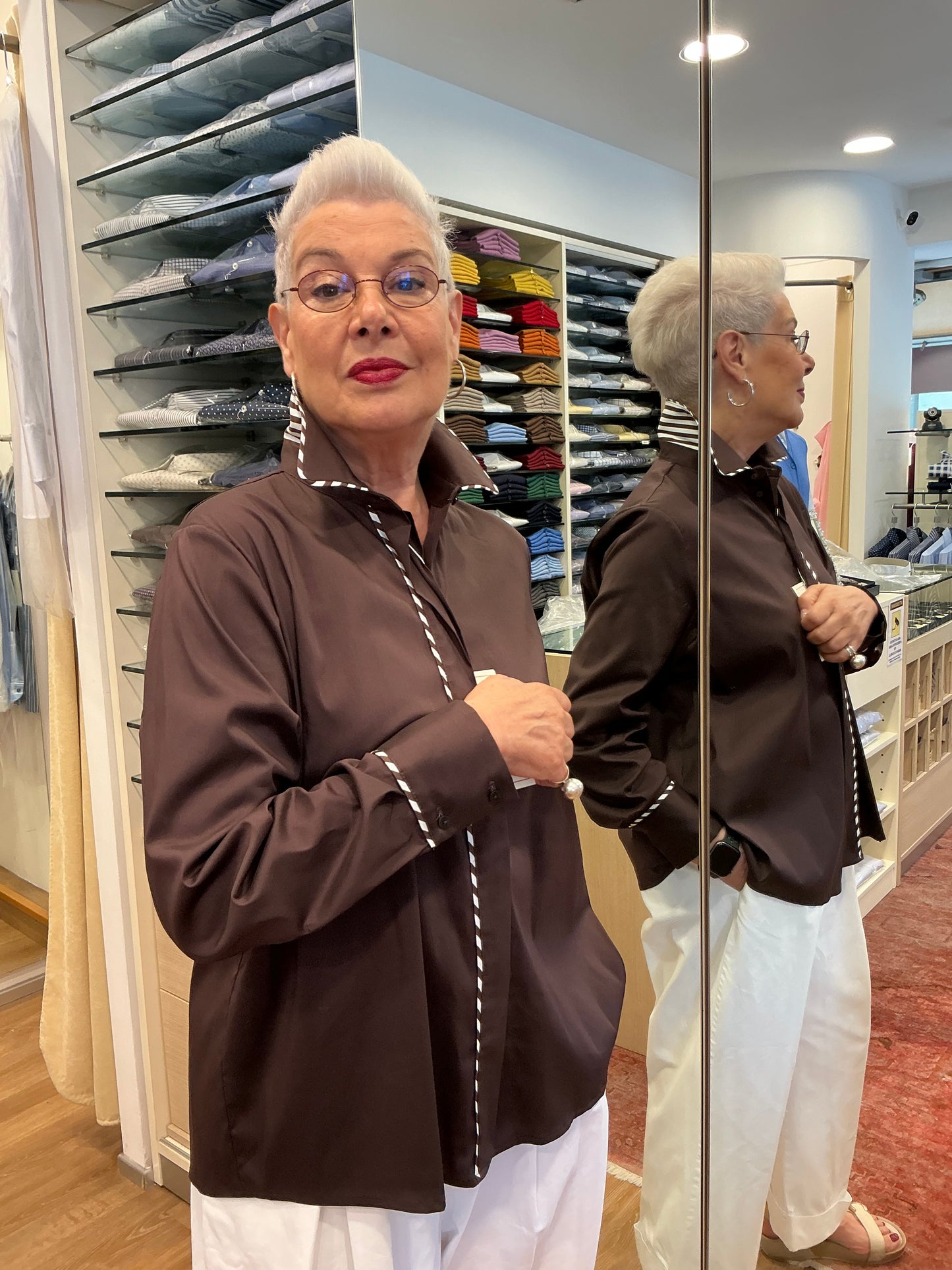 GIANNA stretch marrone con piping
