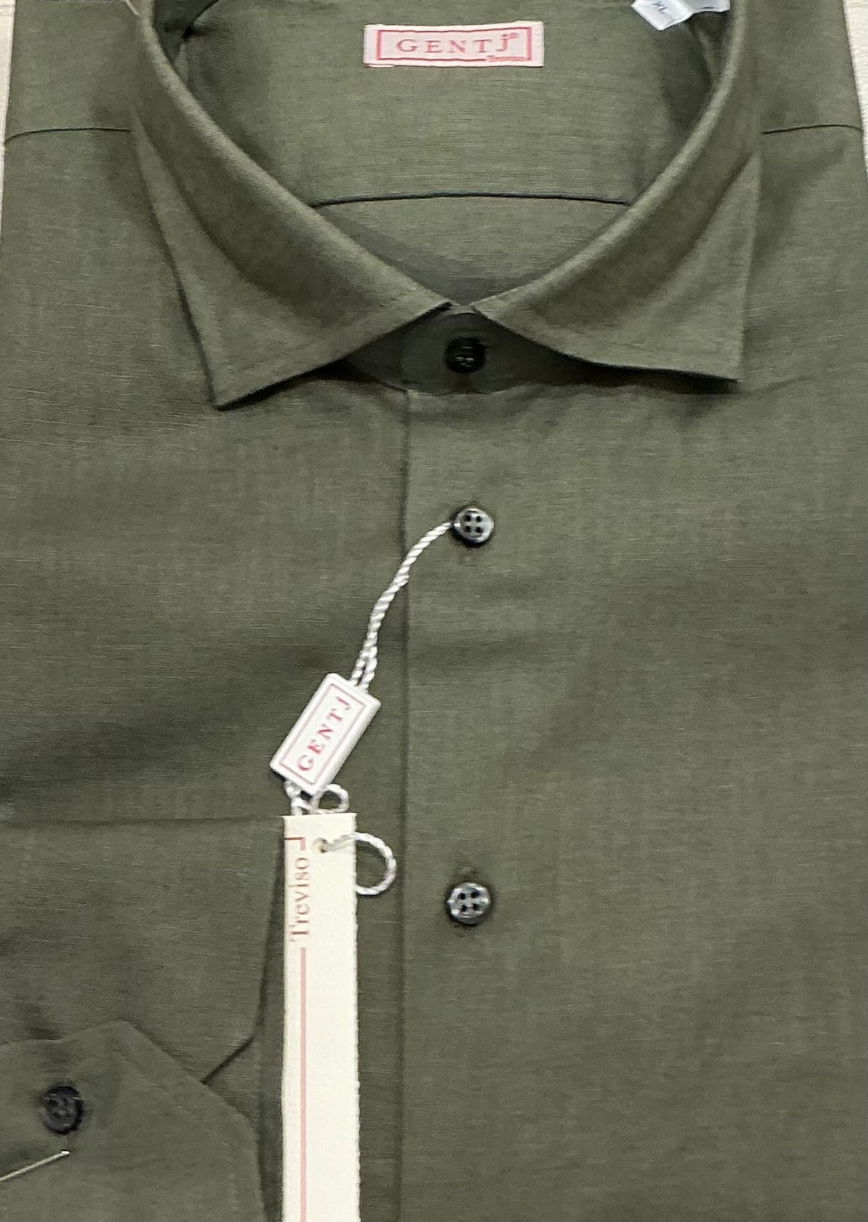 LINO/COTONE verde militare collo francese picc