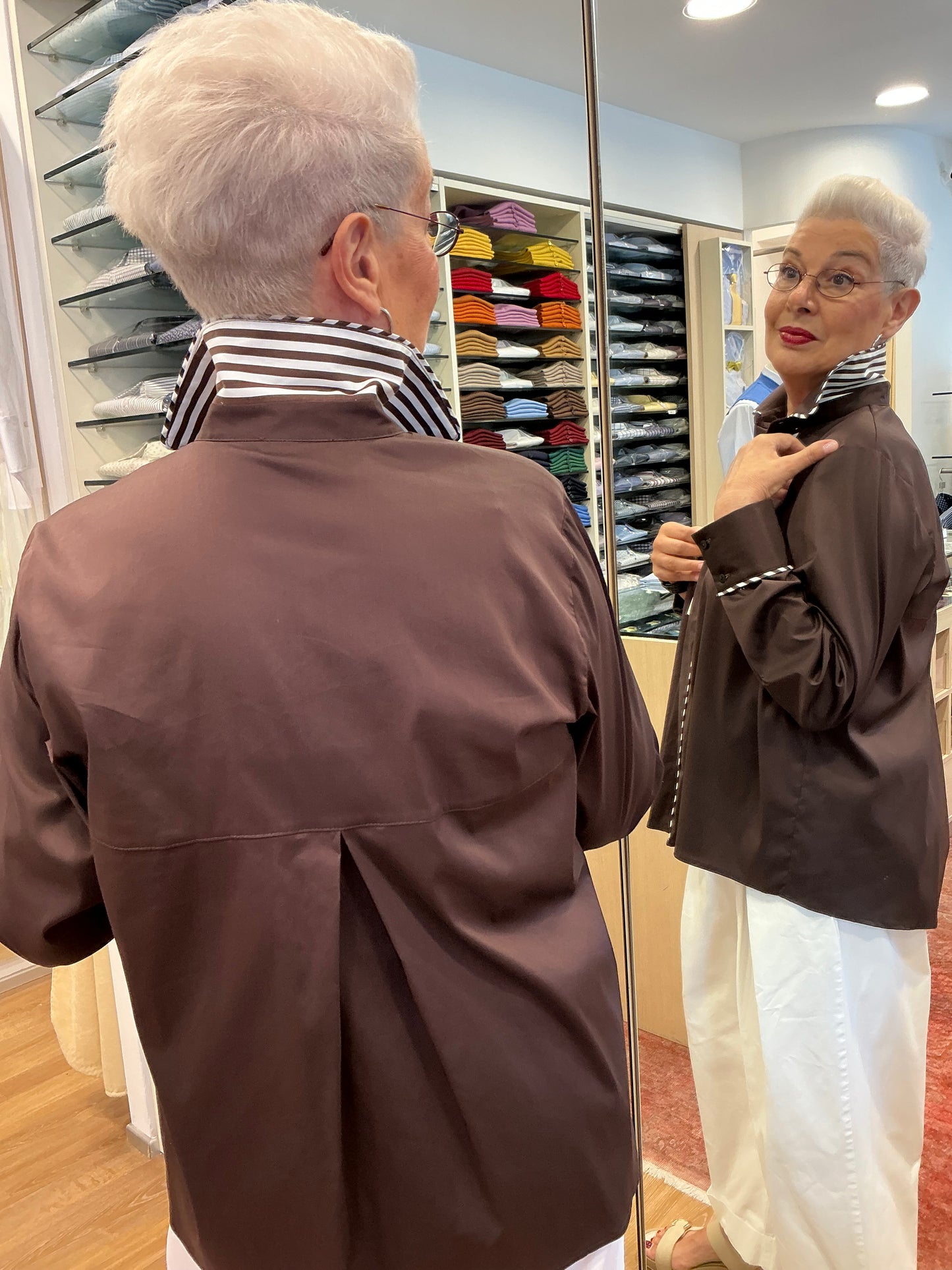 GIANNA stretch marrone con piping