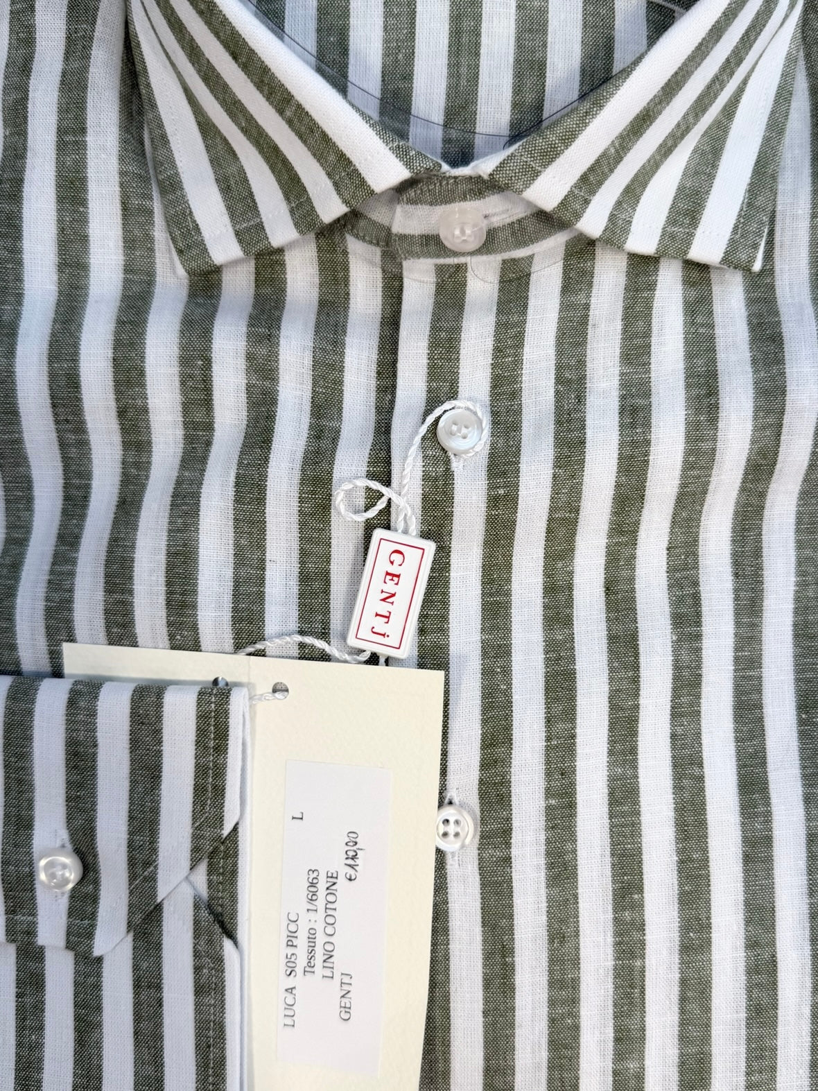 LINO/COTONE righe verdi collo francese picc