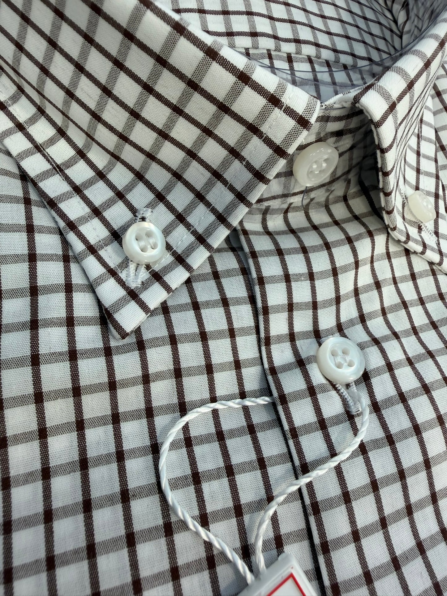 Quadretto bianco marrone 5569 collo BOTTON DOWN